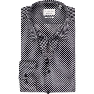 ETERNA - Modern Fit - Overhemd - Zwart met Grijs en Wit Dessin - Strijkvrij