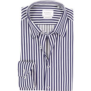 ETERNA - Modern Fit Overhemd - Donkerblauw Gestreept - 100% Katoen - Strijkvrij
