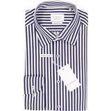 ETERNA - Modern Fit Overhemd - Donkerblauw Gestreept - 100% Katoen - Strijkvrij