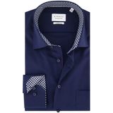 Eterna - Overhemd - Donkerblauw - 100% Katoen - Strijkvrij met Borstzak