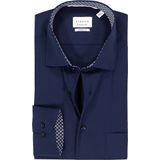 Eterna - Overhemd - Donkerblauw - 100% Katoen - Strijkvrij met Borstzak