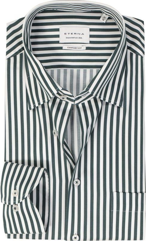 ETERNA - Comfort Fit Overhemd - Donkergroen Gestreept - Strijkvrij
