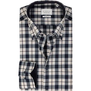ETERNA - Comfort Fit - Overhemd - Blauw met Wit en Geel Geruit - Strijkvrij