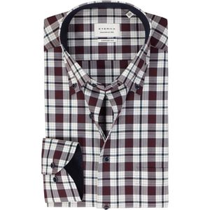 ETERNA - Comfort Fit Overhemd - Bordeaux met Wit en Blauw Geruit - Strijkvrij