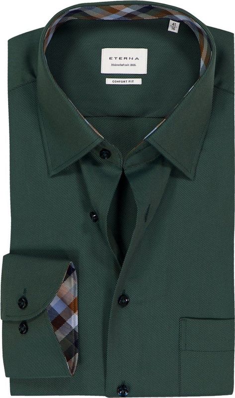 ETERNA - Comfort Fit - Overhemd - Donkergroen - Strijkvrij - Boordmaat 45