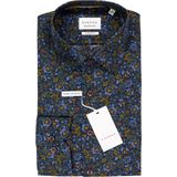 ETERNA - Modern Fit - Overhemd - Donkerblauw Dessin - Strijkvrij