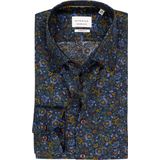 ETERNA - Modern Fit - Overhemd - Donkerblauw Dessin - Strijkvrij