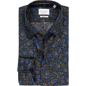 ETERNA - Modern Fit - Overhemd - Donkerblauw Dessin - Strijkvrij