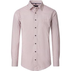 CASA MODA - Sport Casual Fit - Overhemd - Wit met Rood en Beige Dessin