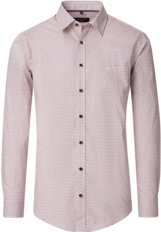CASA MODA - Sport Casual Fit - Overhemd - Wit met Rood en Beige Dessin