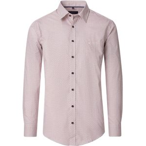 CASA MODA - Sport Casual Fit - Overhemd - Wit met Rood en Beige Dessin