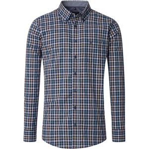 CASA MODA Sport Casual Fit Overhemd - Blauw Wit Beige Aqua Geruit - Dobby Weving