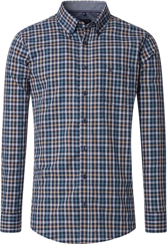 CASA MODA - Sport Casual Fit - Overhemd - Blauw Wit Beige Aqua Geruit