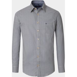 CASA MODA Sport Casual Fit Overhemd - Wit met Blauw en Beige Dessin - Twill