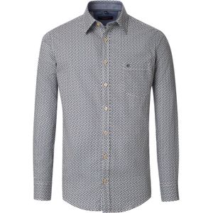 CASA MODA - Sport Casual Fit - Overhemd - Wit met Blauw en Beige Dessin - Twill