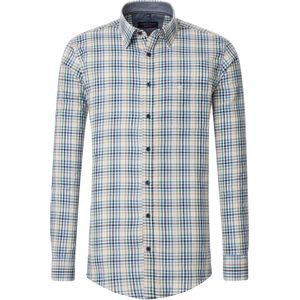 CASA MODA - Sport Casual Fit Overhemd - Wit met Blauw Groen Beige Geruit - Dobby Stof
