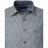 CASA MODA Sport casual fit overhemd, popeline, blauw met beige en wit dessin