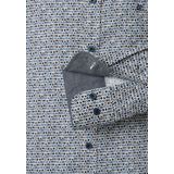 CASA MODA Sport casual fit overhemd, popeline, blauw met beige en wit dessin