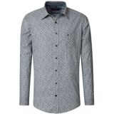 CASA MODA Sport casual fit overhemd, popeline, blauw met beige en wit dessin