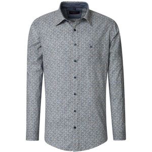 CASA MODA Sport casual fit overhemd, popeline, blauw met beige en wit dessin