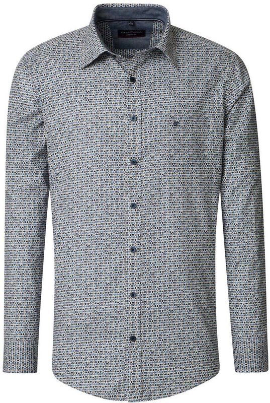 CASA MODA Sport casual fit overhemd, popeline, blauw met beige en wit dessin