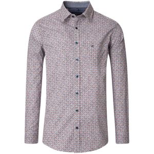 CASA MODA Sport - Casual Fit Overhemd - Wit - Blauw Rood Beige Dessin - Popeline