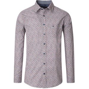 CASA MODA Sport - Casual Fit Overhemd - Wit - Blauw Rood Beige Dessin - Popeline