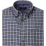 CASA MODA Sport casual fit overhemd, korte mouw, dobby, blauw met beige geruit
