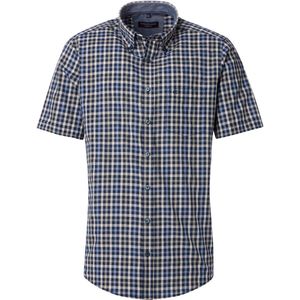 CASA MODA Sport casual fit overhemd, korte mouw, dobby, blauw met beige geruit