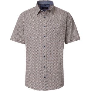 CASA MODA - Sport Casual Fit - Overhemd - Donkerblauw met Oranje en Wit Dessin - Korte Mouw