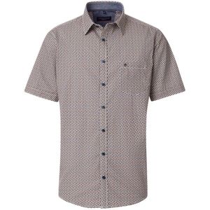 CASA MODA - Sport Casual Fit - Overhemd - Donkerblauw met Oranje en Wit Dessin - Korte Mouw