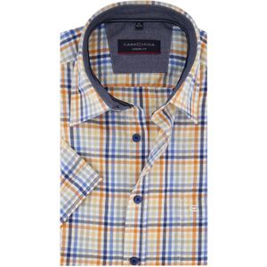 CASA MODA - Sport Casual Fit - Overhemd - Wit met Oranje Blauw en Geel Dessin - Korte Mouw