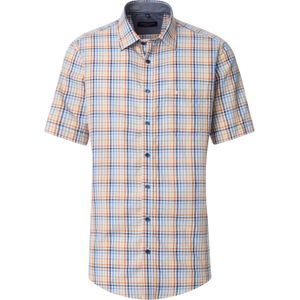 CASA MODA - Sport Casual Fit Overhemd - Wit met Oranje, Blauw en Geel Dessin - Korte Mouwen