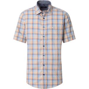 CASA MODA - Sport Casual Fit Overhemd - Korte Mouw - Dobby - Wit met Oranje Blauw Geel Dessin