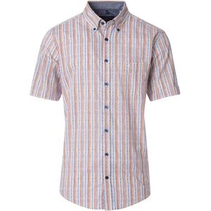 CASA MODA - Casual Fit Overhemd - Oranje met Blauw en Wit Gestreept - Popeline