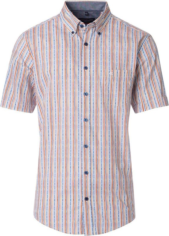CASA MODA Sport Casual Fit Overhemd - Oranje met Blauw en Wit Gestreept - Popeline