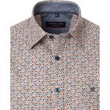 CASA MODA - Sport Casual Fit Overhemd - Wit met Oranje en Blauw Dessin - Popeline
