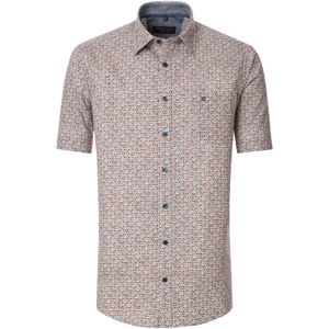 CASA MODA - Sport Casual Fit Overhemd - Wit met Oranje en Blauw Dessin - Popeline