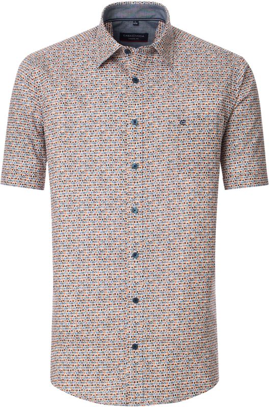 CASA MODA - Sport Casual Fit Overhemd - Wit met Oranje en Blauw Dessin - Popeline