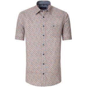 CASA MODA - Sport Casual Fit Overhemd - Wit met Oranje en Blauw Dessin - Popeline