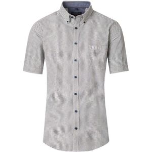 CASA MODA - Sport Casual Fit Overhemd - Korte Mouw - Wit met Groen en Blauw Dessin - Twill