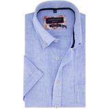 Casa Moda - Linnen Overhemd - Blauw - 100% Linnen - Korte Mouw, Button-Down Kraag, Met Borstzak