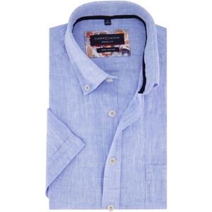 Casa Moda - Linnen Overhemd - Blauw - 100% Linnen - Korte Mouw, Button-Down Kraag, Met Borstzak