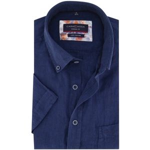 Casa Moda - Linnen Korte Mouw Overhemd - Effen Donkerblauw - 100% Linnen
