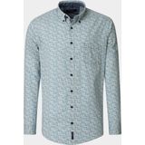 CASA MODA - Sport Casual Fit - Overhemd - Wit met Blauw Aqua en Geel Balletjes Dessin