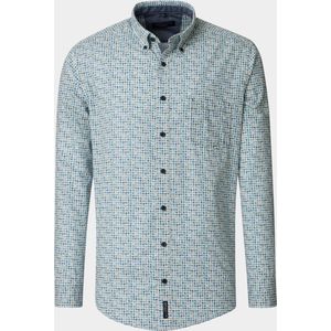 CASA MODA - Sport Casual Fit - Overhemd - Wit met Blauw Aqua en Geel Balletjes Dessin