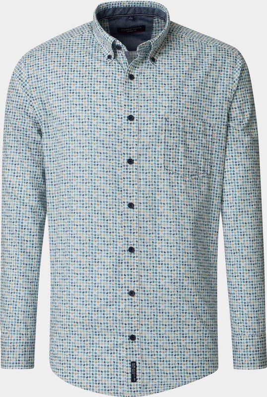 CASA MODA - Sport Casual Fit - Overhemd - Wit met Blauw Aqua en Geel Balletjes Dessin