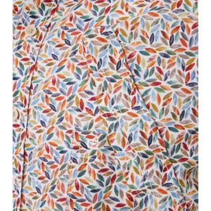 Casa Moda - Korte Mouwen Overhemd - Oranje/Blauw Patroon - 55% Linnen, 45% Katoen