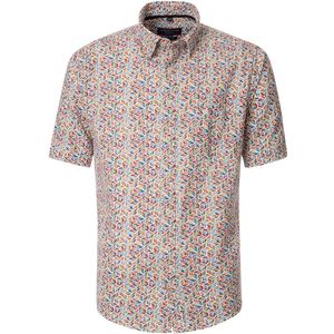 Casa Moda - Korte Mouwen Overhemd - Oranje/Blauw - 55% Linnen 45% Katoen