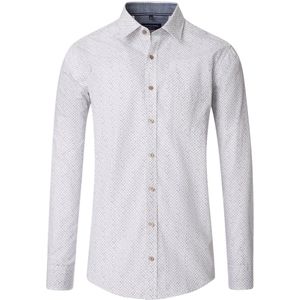 CASA MODA - Sport Overhemd - Wit met Lichtblauw en Beige Dessin - Popeline
